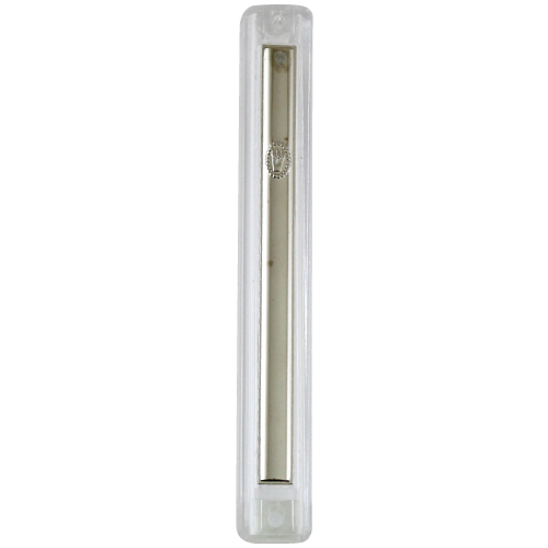 Plastic Mezuzah with Rubber Cork 12cm- Clear with Pearl  Plaque