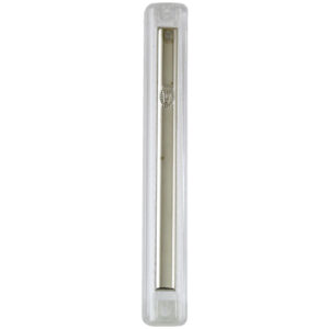 Plastic Mezuzah with Rubber Cork 15cm- Clear with Pearl  Plaque