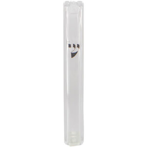 Transparent Plastic Mezuzah with Rubber Cork 12 cm- with Silver Shin