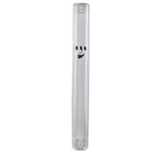 Transparent Plastic Mezuzah with Rubber Cork 15 cm-  with Silver Shin (28952)