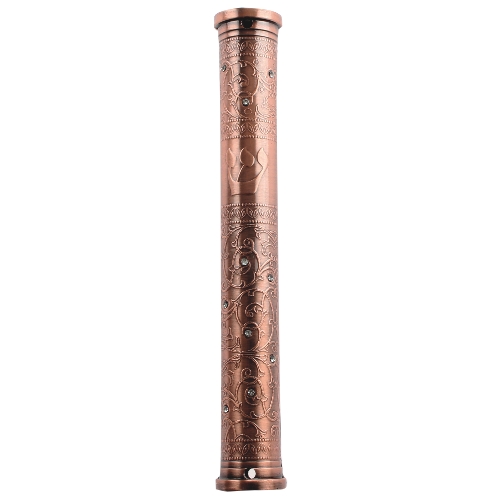 Copper Mezuzah 15cm- Filigree, Inlaid with Stones