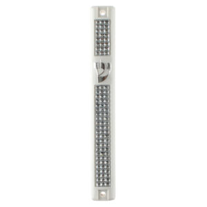 Plastic Mezuzah with Rubber Cork 12cm- White, Inlaid with Stones