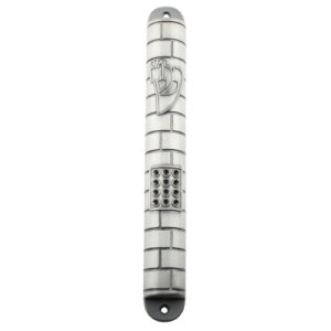 Pewter Mezuzah 15cm- Kotel Inlaid with Choshen  Stones