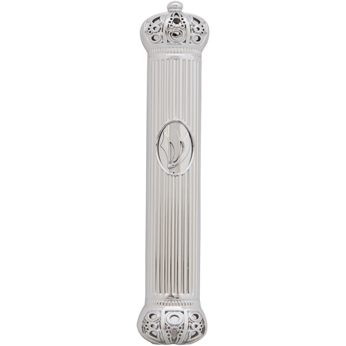Plastic Mezuzah 12cm with Rubber Cork- Crown Series - Silver