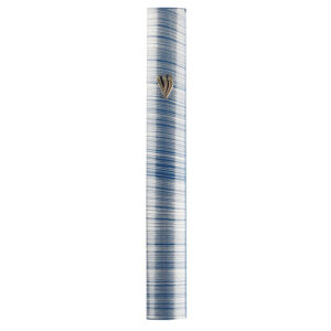 Aluminum Mezuzah 10 cm-3D Metallic Gray & Blue Striped Design- Special profile, Metal "Shin"