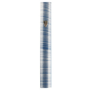 Aluminum Mezuzah 10 cm-3D Metallic Gray & Blue Striped Design- Special profile, Metal "Shin"