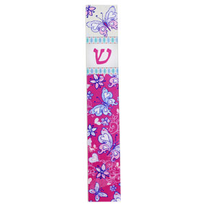 Perspex Printed Mezuzah 12cm for Children - Butterflies Pink Scale