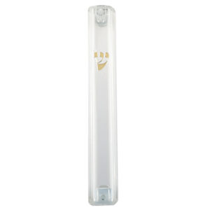 Plastic Transparent Mezuzah with Rubber Cork 10 cm - with Gold Shin (28280)