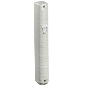 Plastic Mezuzah with  Rubber Cork 12 cm - 3D Metallic Silver Striped Design