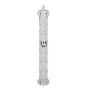 Plastic Transparent Mezuzah with Rubber Cork 15 cm-  "Crown and Diamond" with Silver Shin