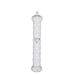Plastic White Mezuzah with Rubber Cork 12 cm-  "Crown and Diamond" with Silver Shin