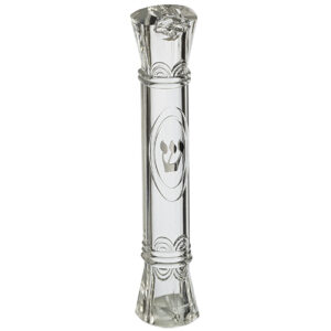 Clear Plastic Mezuzah with  Rubber Cork 12 cm - "Ornaments"