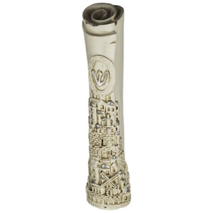 Polyresin Mezuzah 12 cm- "Parchment", White