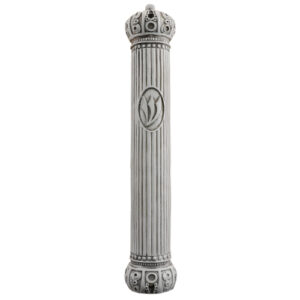 White & Gray Polyresin Mezuzah 12 cm - "Crown" Design with Silicon Cork