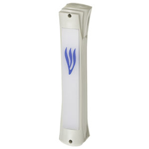 PLASTIC MEZUZAH WHITE 12 CM WITH WHITE PERSPEX PLAQUE
