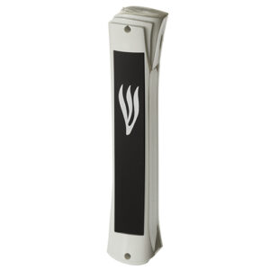 PLASTIC MEZUZAH WHITE 15 CM WITH BLACK PERSPEX PLAQUE