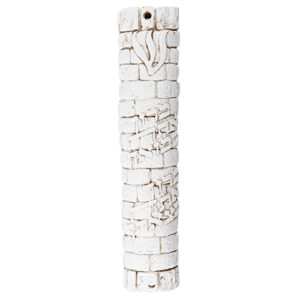 Polyresin Stone-like Mezuzah 15 cm -  White "Welcome" with Silicon Cork