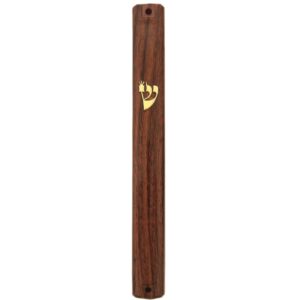 Plastic Mezuzah with Rubber Cork 12 cm-Brown Wood  Design