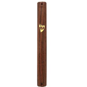 Plastic Mezuzah with Rubber Cork 15 cm-Brown Wood  Design