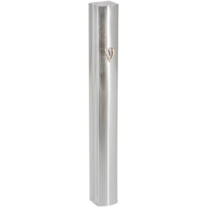 Aluminum Mezuzah 12 cm- Special profile, Shiny Silver with Metal "Shin"