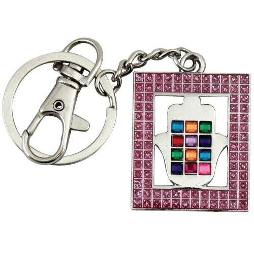 Keychain 5cm- Hamsa, Pink Stones