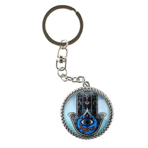 METAL WITH EPOXY TRAVELER'S PRAYER KEY CHAIN 4 CM "LUCK HAMSA" - HEBREW - RUSSIAN