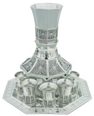 Nickel Plated Wine Divider with Kiddush Cup and 8 Small Kiddush Cups