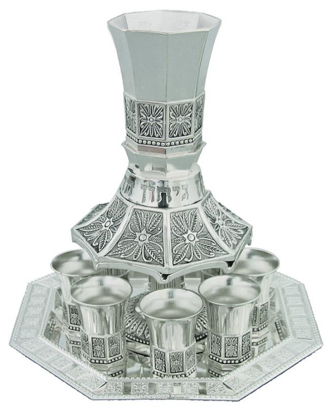 Nickel Plated Wine Divider with Kiddush Cup and 8 Small Kiddush Cups