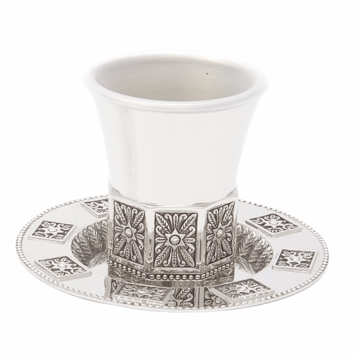Nickel Octagon Shaped Kiddush Cup Stemless With Saucer