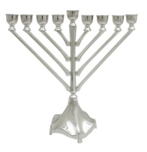 Elegant Nickel Menorah 25cm- Rib Design