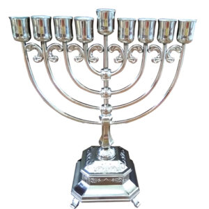 Nickel Elegant Menorah 29cm- Ornate Design