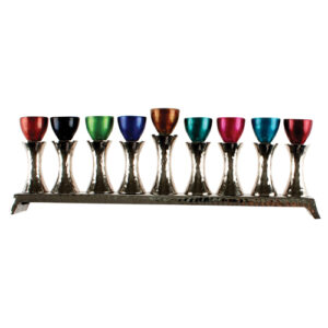 Aluminium Hammered Design Menorah 10*29cm with Multicolored Branches