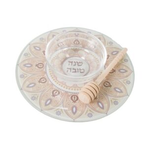 Reinforced Glass Set For Serving an Apple With Honey 19 cm -" Pomegranates" -  Beige, purple & Brown