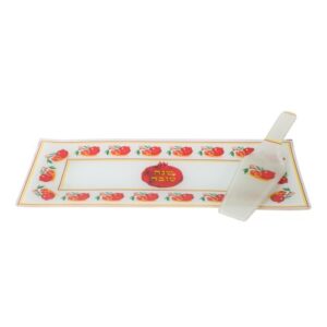 Reinforce Glass Tray With Spoon for Serving cake 16X41 cm - "Red Pomegranates"
