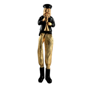 Black Polyresin Sitting Hassidic Figurine with Golden Cloth Legs 18 cm- Clarinet Player