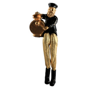Black Polyresin Sitting Hassidic Figurine with Golden Cloth Legs 18 cm- Drums Player