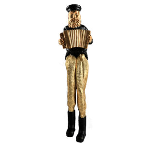 Black Polyresin Sitting Hassidic Figurine with Golden Cloth Legs 18 cm- Accordion Player