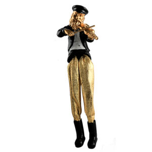 Black Polyresin Sitting Hassidic Figurine with Golden Cloth Legs 18 cm- Fiddle Player