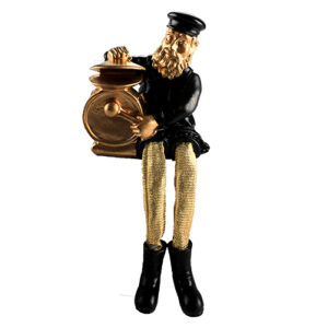 Black Polyresin Sitting Hassidic Figurine with Golden Cloth Legs 25 cm- Drums Player