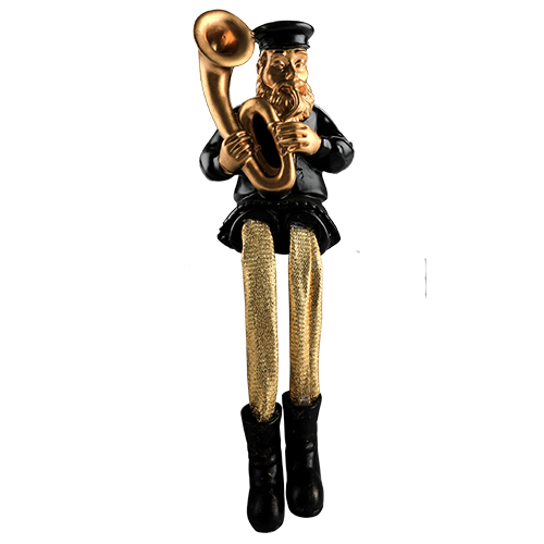 Black Polyresin Sitting Hassidic Figurine with Golden Cloth Legs 25 cm- Tuba Player