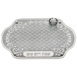 Elegant Glass Challah Tray with Saltie 7X45X30 cm