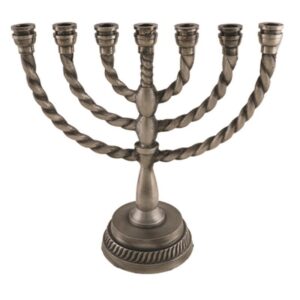 ALUMINUM 7 BRANCH MENORAH 25 CM- PEWTER FINISH