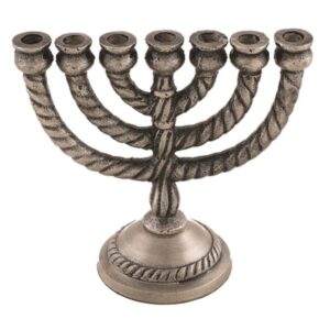 ALUMINUM 7 BRANCH MENORAH 11 CM- PEWTER FINISH