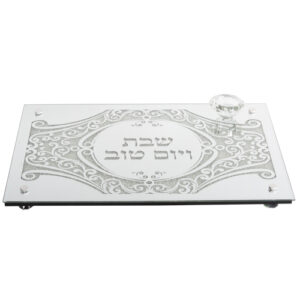 Glass Challah Tray with Legs and salt cellar "Stones" 7X45X30 cm
