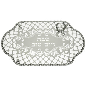 Elegant Glass Challah Tray with Saltie Laid with Stones 7X45X30 cm