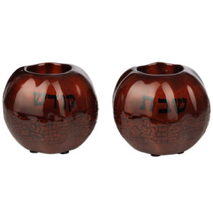 זוג פמוטים מהודר בגוון אדום עם הדפס "ירושלים"  9 ס"מ