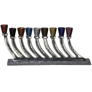 שש2חנוכייה אלומיניום עם קנים גליטר צבעוני עבור נרות 13
