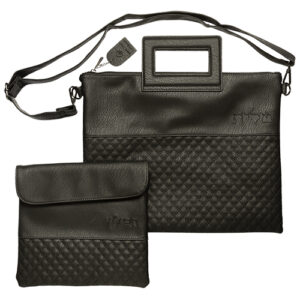 תיק טלית תפילין גוון שחור פיו מפואר עם ידיות 38X31 ס"מ