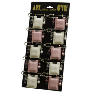 סטנד מעורב סיכת בייבי תהילים דמוי עור נצנץ ורוד-לבן (10 יח')