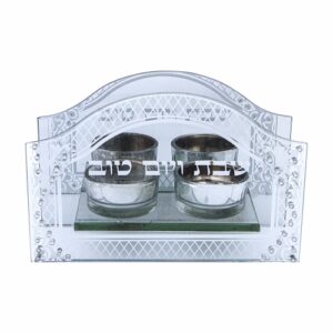 פמוט זכוכית "שבת יום טוב" 18*12 ס"מ